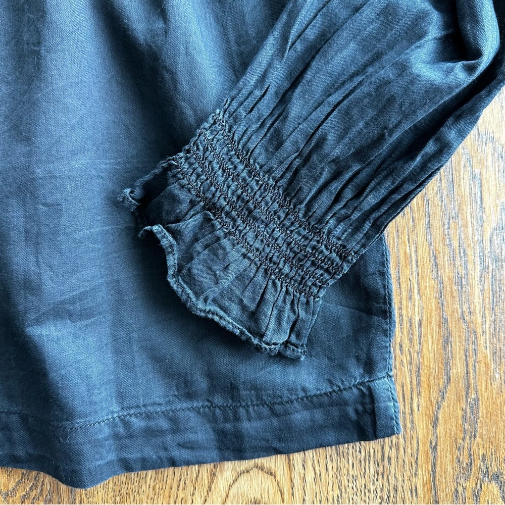 Madewell Black Smocked Bodice Ruffle Shoulder Peasant Top - Picture 4 of 12